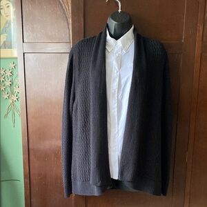 Black Knit Cardigan with White Shirt